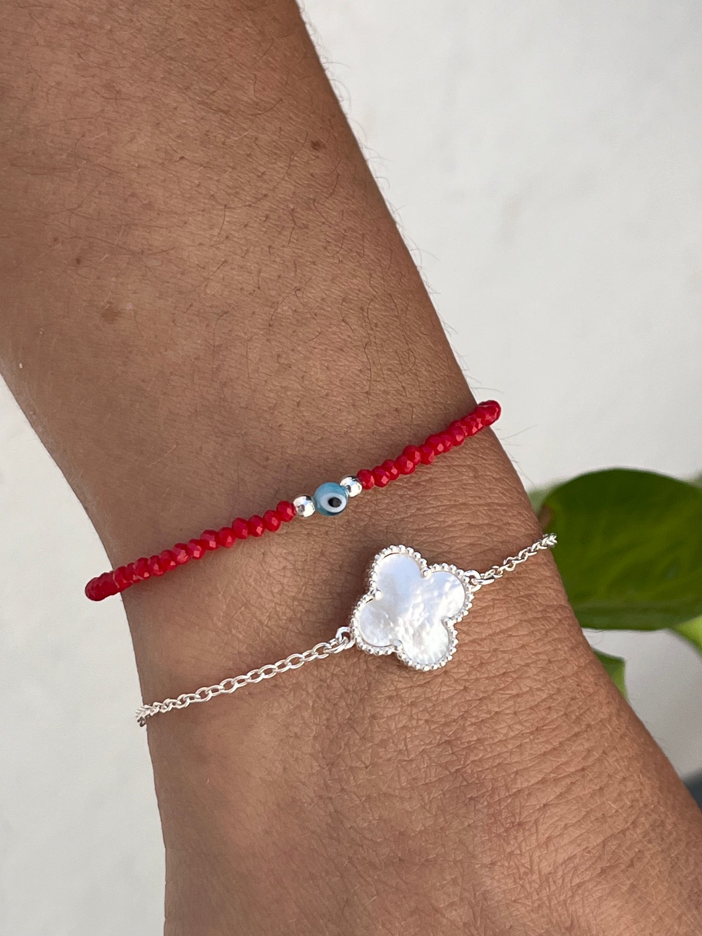 Pulsera trébol en Nácar regulable plata 925
