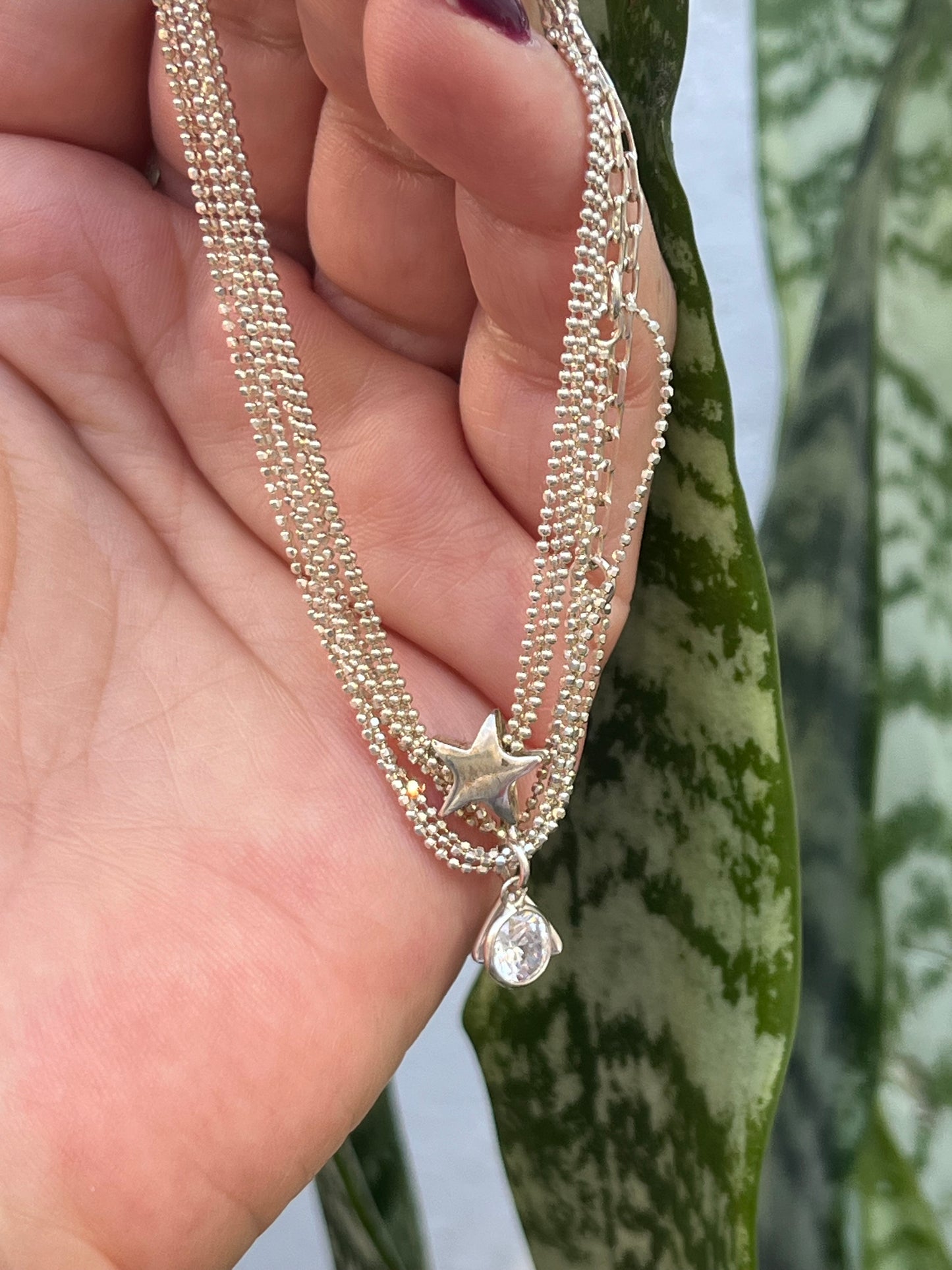 Pulsera triple en plata 925 estrella