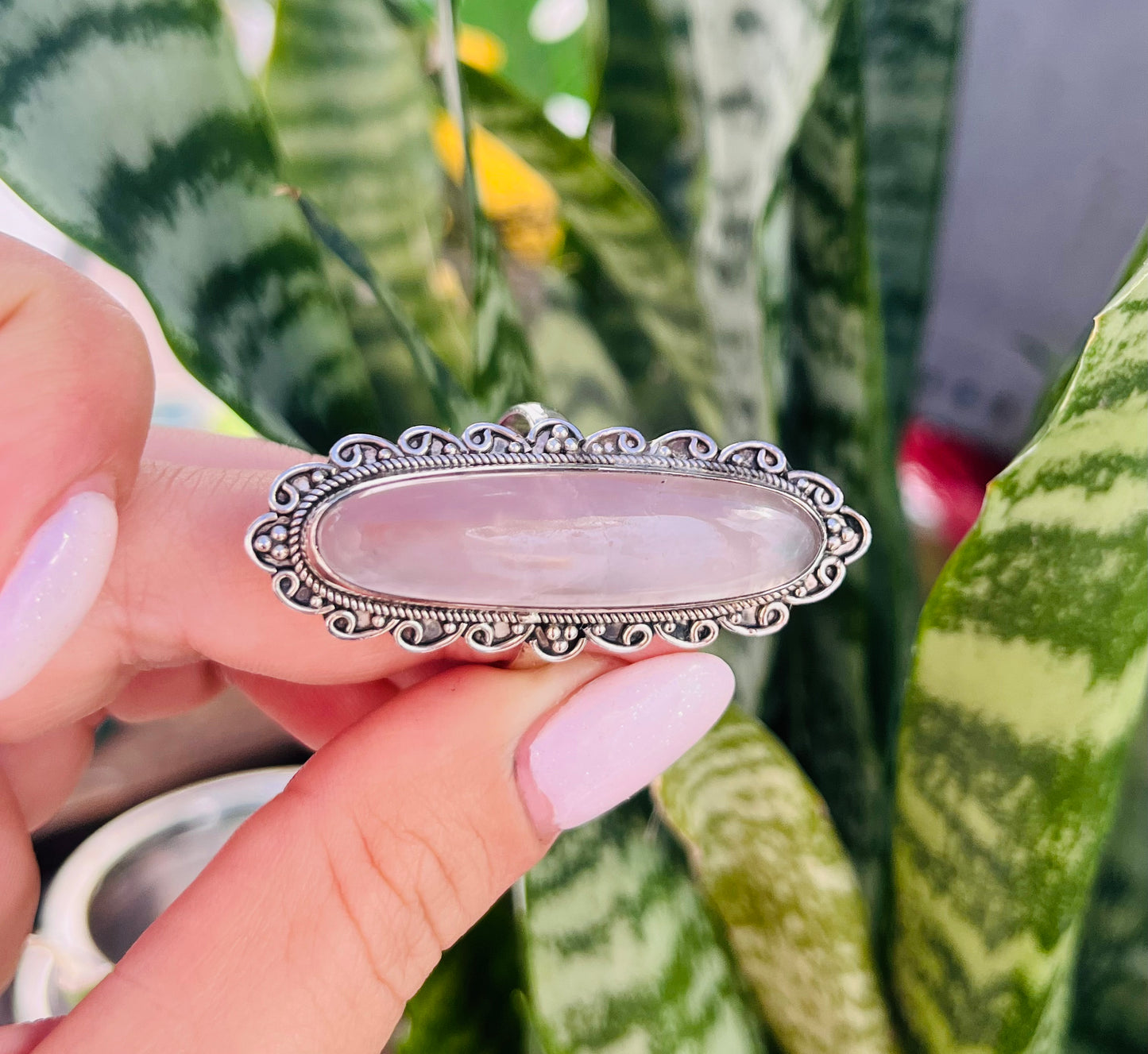 Mega anillo Cuarzo Rosa en plata 925