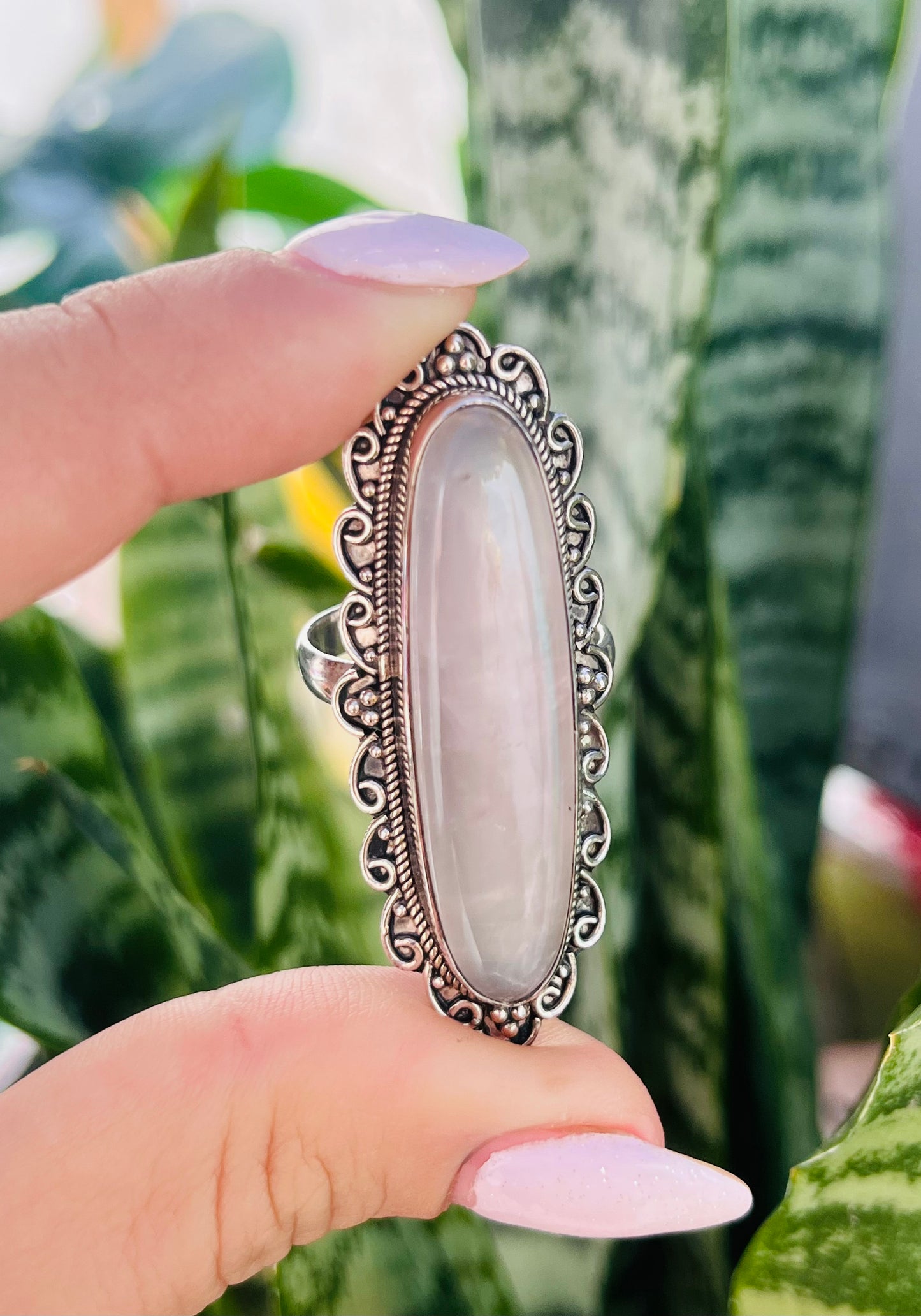 Mega anillo Cuarzo Rosa en plata 925
