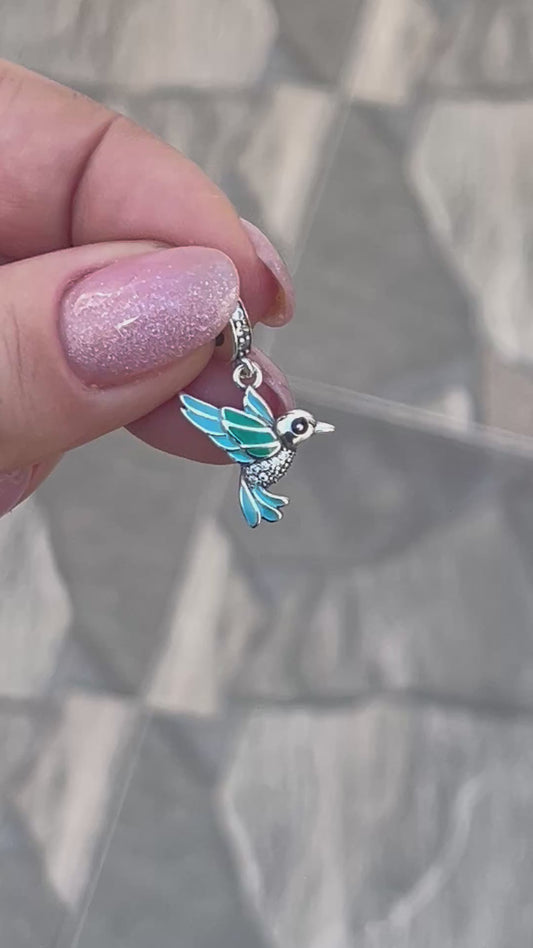 Charm colibrí colgante en plata 925 y circonias